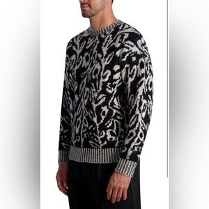 KARL LAGERFELD mens Long Sleeve Floral Wool Blend Sweater